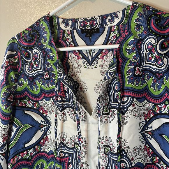 Talbots 100% Silk 3/4 Sleeve Blouse Paisley Top Colorful Pink Blue Size 4 - Picture 4 of 7